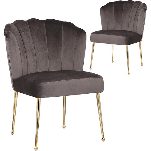 Vivenla Lot de 2 Chaises de salle à manger design revêtement en velours gris foncé et piètement en acier doré collection NORA