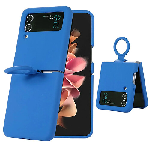 Coque en silicone anti-rayures avec anneau pour votre Samsung Galaxy Z Flip4 5G - bleu marine