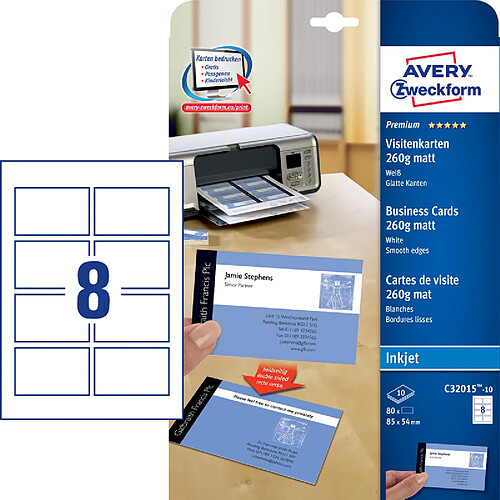 AVERY Zweckform Cartes de visite Quick & Clean, mat,260 g/m2 ()