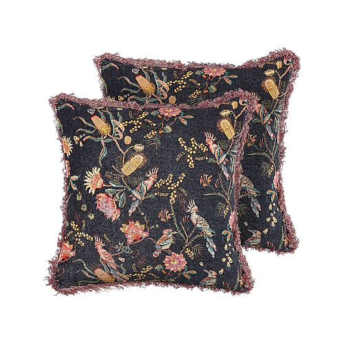 Beliani Lot de 2 coussins MORUS Coton 45 x 45 cm Floral Noir