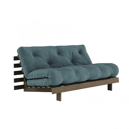 Inside 75 Canapé convertible futon ROOTS pin carob brown matelas petrol blue couchage 160x200 cm