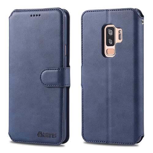 Wewoo Housse Coque Pour Galaxy S9 Plus AZNS Étui en cuir PU avec support et fentes cartes et cadre photo texture de mollet et Bleu