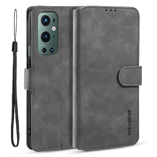 Dg.Ming Etui en PU Vintage avec support gris pour votre OnePlus 9 Pro