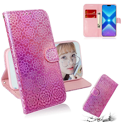 Wewoo Housse Coque Pour Huawei Honor 8X Couleur unie Boucle magnétique colorée Flip horizontal en cuir PU avec support et fentes cartes et portefeuille et lanière rose