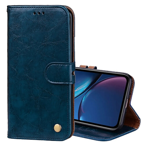 Wewoo Etui à rabat horizontal en cuir de texture Business Style Oil Wax pour iPhone XR, avec support, logements pour cartes et porte-monnaie (bleu)