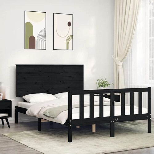 Maison Chic Lit adulte - Cadre Structure de lit avec tête de lit Contemporain noir 120x200 cm bois massif -MN15792