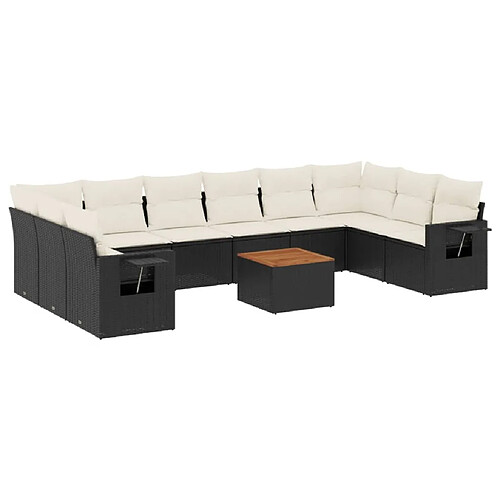 Maison Chic Salon de jardin 11 pcs avec coussins, Ensemble Tables et chaises d'extérieur noir résine tressée -GKD700853