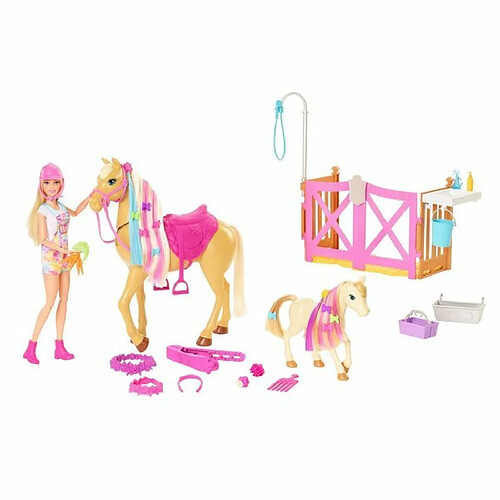 Poupée Mannequin - Barbie - HGB58 - Coffret Toilettage des Chevaux Barbie avec 1 poupée