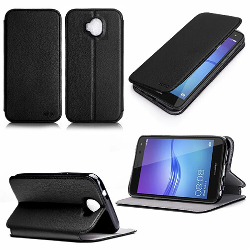 Etui luxe Huawei Y6 2017 4G Ultra Slim noir Style Cuir avec stand - Housse coque de protection pour Huawei Y6 2017 Dual Sim noire - Accessoires pochette XEPTIO : Exceptional case !