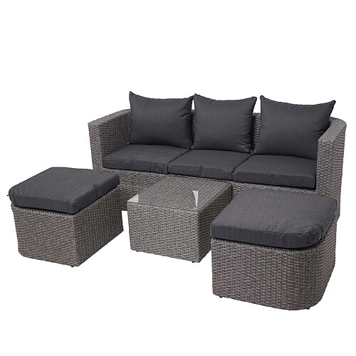 Decoshop26 Salon de jardin avec fauteuils poufs table et coussins anthracite et polyrotin gris 04_0000526