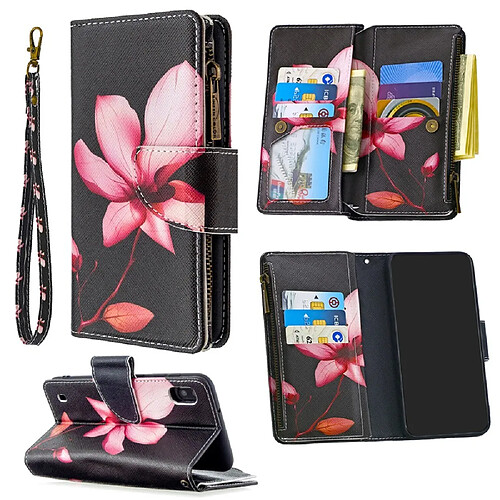 Etui en PU fermeture éclair à motifs avec 9 porte-cartes lotus pour votre Samsung Galaxy A10/M10