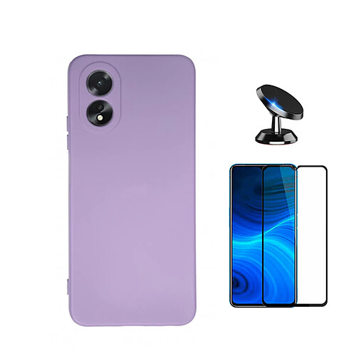 Kit de film en verre trempé de la couverture 5D + couvercle de silicone liquide + SuppOrt Magnétique Phonecare pour Oppo A38 4G - Violet