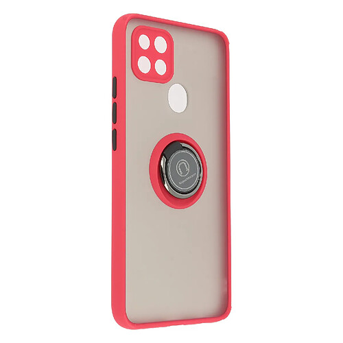 Avizar Coque Oppo A15 Bi-matière Bague Métallique Fonction Support rouge