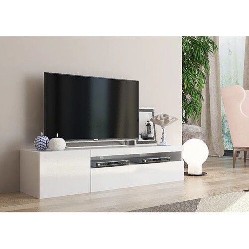 Alter Meuble TV de salon, Made in Italy, Meuble TV 2 portes, Meuble TV de salon, 150x40h37 cm, Couleur blanc brillant