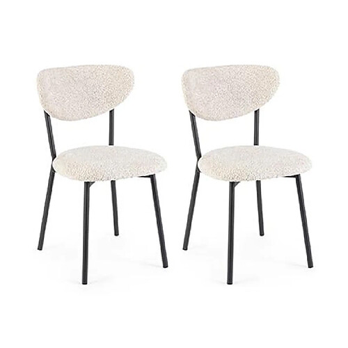 Mes Lot de 2 chaises 47x50x77,5 cm en tissu bouclette écru