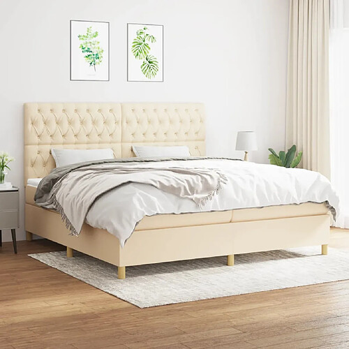 vidaXL Sommier à lattes de lit avec matelas Crème 200x200 cm Tissu