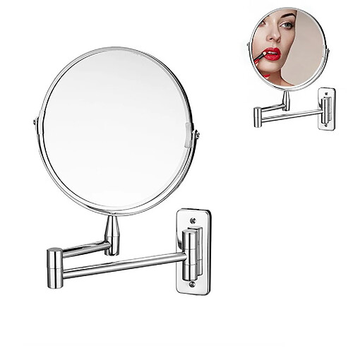 Universal Miroir de maquillage de bain LED pliant montage mural salle de bains 8 pouces miroir agrandi double face toucher lumineux réglable |(Argent)