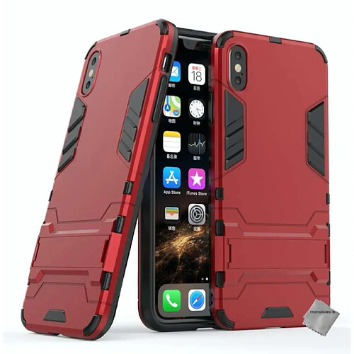 Htdmobiles Coque rigide anti choc pour Apple iPhone XS Max + verre trempe - ROUGE