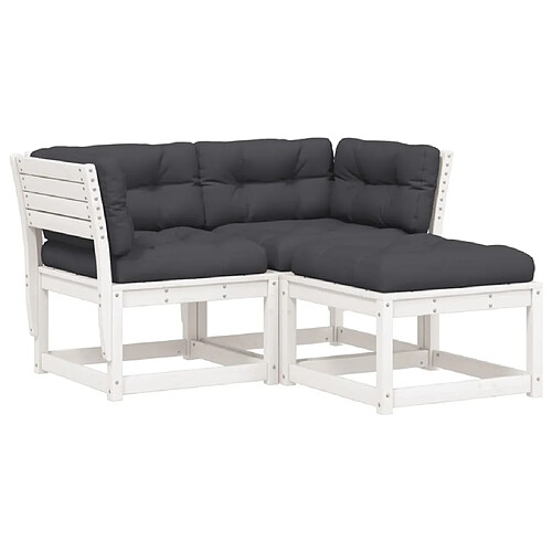 Maison Chic Salon de jardin 3 pcs avec coussins | Ensemble de Table et chaises | Mobilier d'Extérieur blanc bois massif de pin -GKD52924