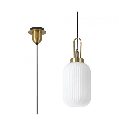 Luminaire Center Suspension design 1 ampoule Opale,Laiton doré