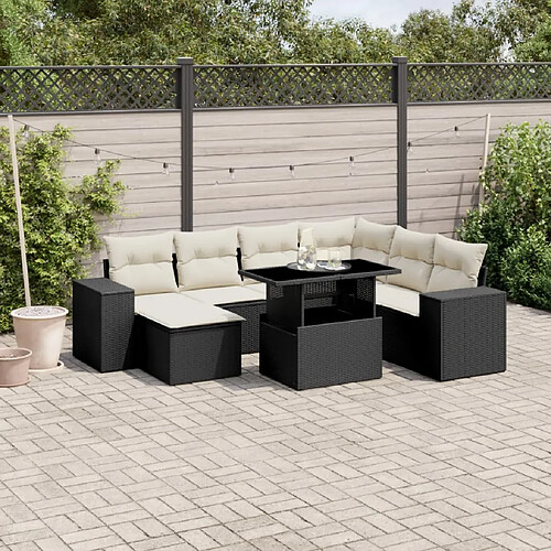 vidaXL Salon de jardin 8 pcs avec coussins noir résine tressée