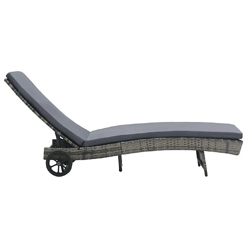 Helloshop26 Transat chaise longue bain de soleil lit de jardin terrasse meuble d'extérieur avec roues et coussin résine tressée anthracite 02_0012593