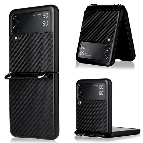 Coque en TPU + PU texture en fibre de carbone avec lanière noir pour votre Samsung Galaxy Z Flip3 5G