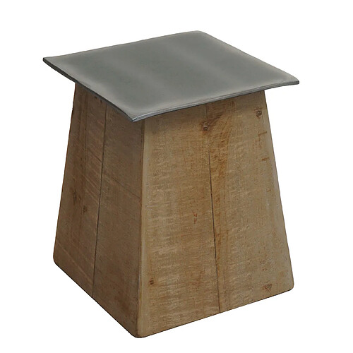 Mendler Tabouret HWC-L76, pouf en bois, bois massif industriel certifié MVG, naturel avec aspect métal