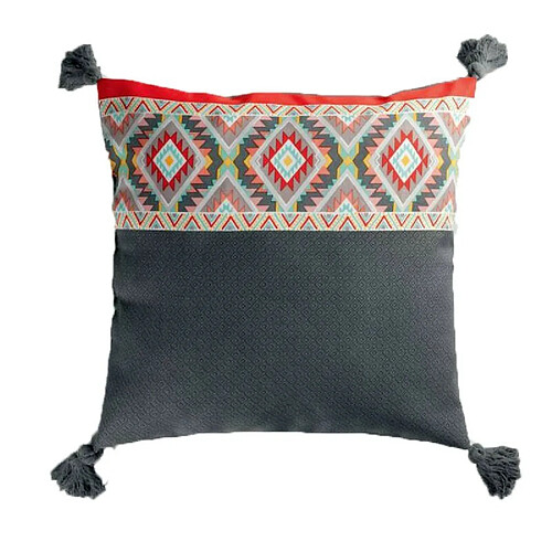 Paris Prix Coussin à Pompons Aztec 40x40cm Gris