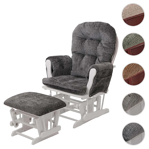 Mendler Fauteuil relax HWC-C76, fauteuil à bascule Fauteuil à bascule avec pouf Tissu/Textile Chenille (465g/m²) ~ gris foncé, piètement blanc