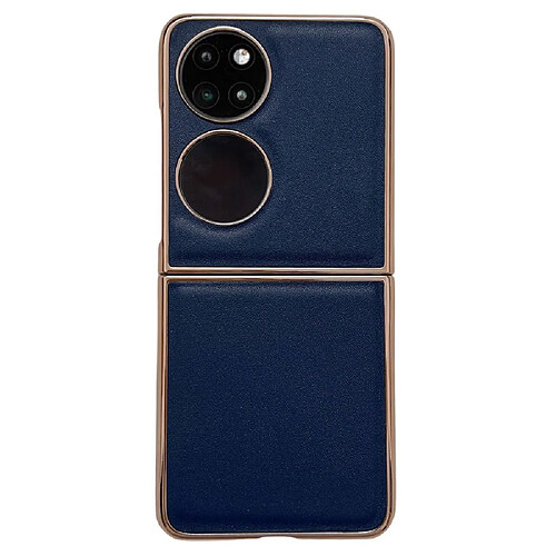 Coque en TPU + cuir véritable électroplaqué, anti-chute pour votre Huawei P50 Pocket - bleu