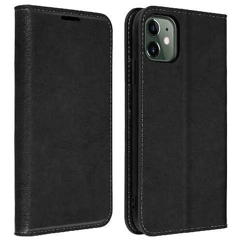 Avizar Étui iPhone 11 Folio Cuir Véritable Porte cartes Support Vidéo noir