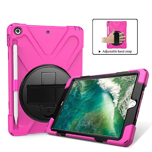 Coque en TPU Combo en forme de X avec dragonne et béquille pivotante à 360 degrés rose pour Apple iPad 9.7 pouces (2018)/(2017)