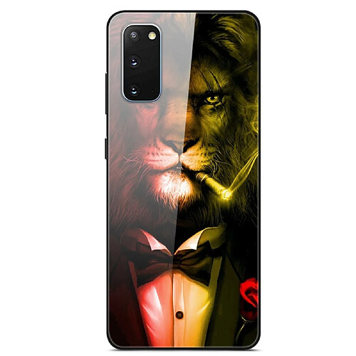 Coque en TPU hybride de verre d'impression de modèle lion pour votre Samsung Galaxy S20