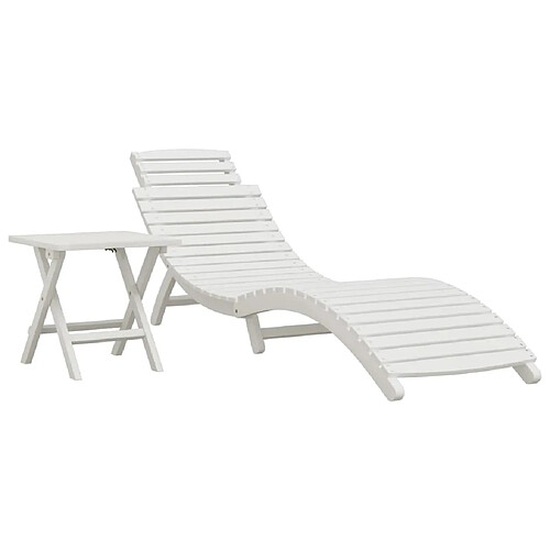 Helloshop26 Transat chaise longue bain de soleil lit de jardin terrasse meuble d'extérieur avec table blanc bois massif d'acacia 02_0012601