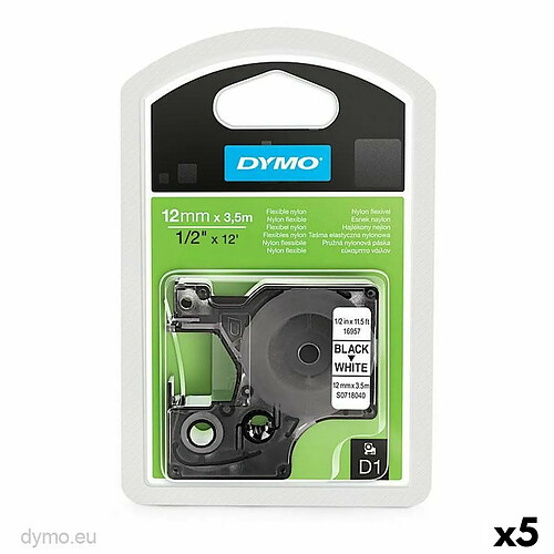 Ruban de transfert thermique Dymo 12 x 3,5 mm Noir Blanc Nylon (5 Unités)