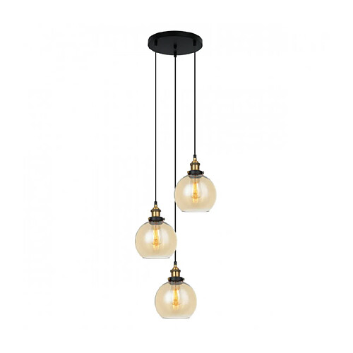 Luminaire Center Suspension industrielle et rétro Cardena Noir, doré et ambre