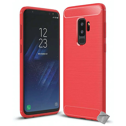 Htdmobiles Coque silicone gel carbone pour Samsung Galaxy S9+ Plus + verre trempe - ROUGE