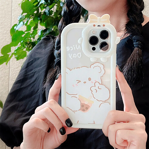 GUPBOO Étui pour iPhone12ProMax Étui de téléphone portable de dessin animé d'ours de thé au lait mignon transparent