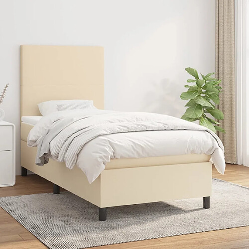 Maison Chic Lit Adulte - Lit simple Lit à sommier tapissier avec matelas moelleux - Meuble de Chambre - Crème 90x200 cm Tissu -MN61635