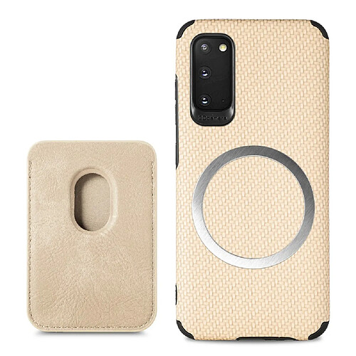 Coque en TPU + PU texture en fibre de carbone avec porte-carte kaki pour votre Samsung Galaxy S20 4G/5G