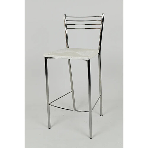 Tommychairs - Set 2 tabourets Elena pour la Cuisine et bar, Solide Structure en acier Chromé et assise en simil paille coleur blanc