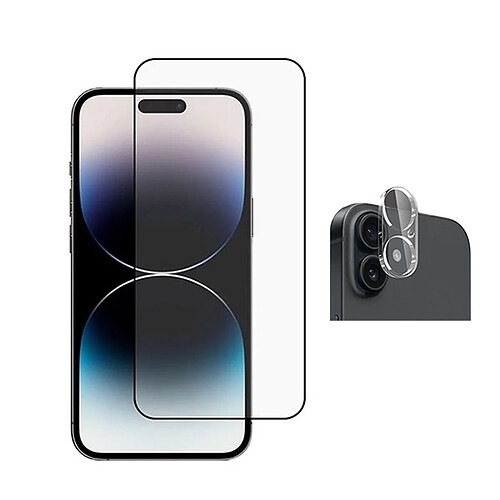 Kit De Film Pour Caméra Arrière + Verre Trempé De Qualité Supérieure À Couverture Complète Phonecare Compatible avec Apple iPhone 16 Plus - Transparent/Noir