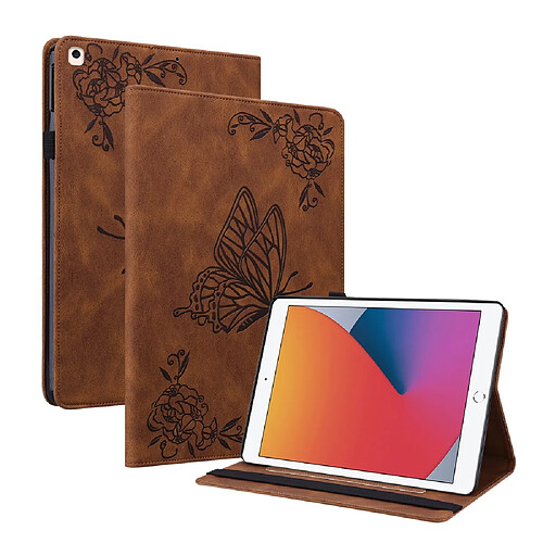 Etui en PU motif fleur et papillon avec porte-cartes et support marron pour votre Apple iPad 10.2 (2021)/(2020)/(2019)