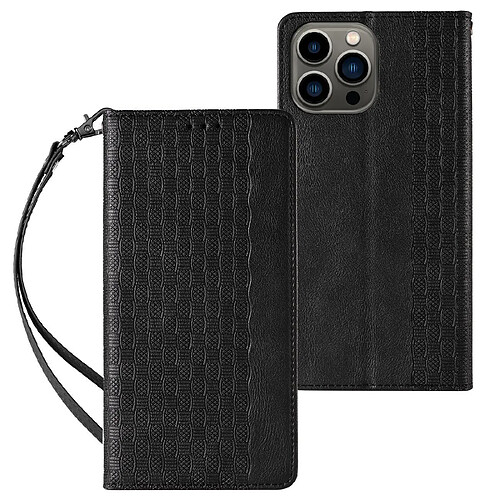 Ozzzo magnet strap coque coque pour iphone 13 pro max pouch wallet + mini longe pendentif noir