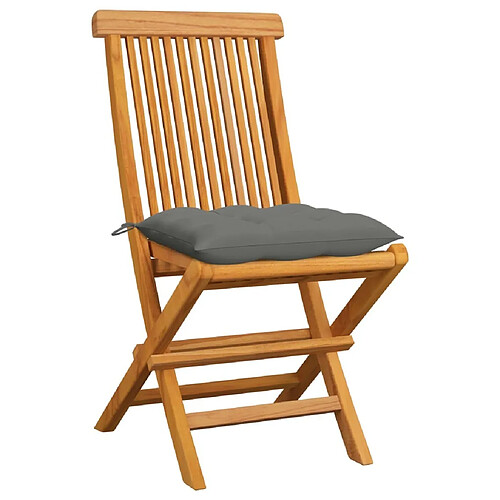 Maison Chic Lot de 6 Chaises de jardin,Fauteuil d'extérieur avec coussins gris Bois de teck massif -MN59070