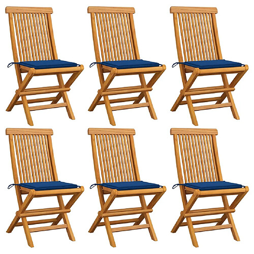 vidaXL Chaises de jardin et coussins bleu royal lot de 6 Bois de teck