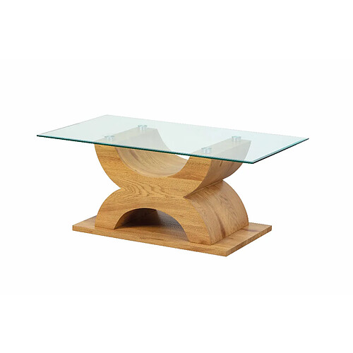 Alter Table basse, avec structure en mdf stratifié chêne et étagère en verre, 110x60x45 cm