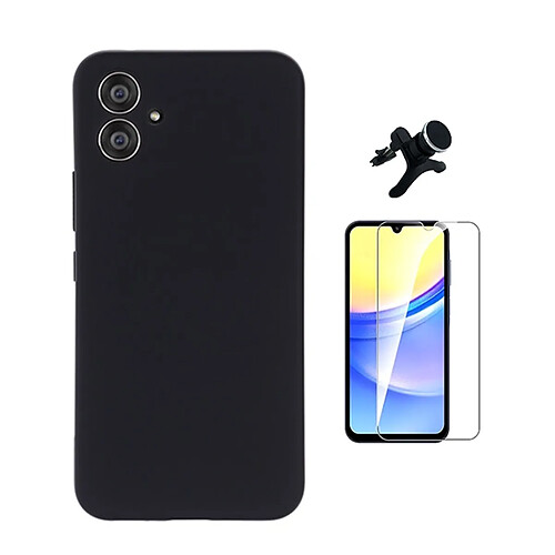 Kit Verre Trempé Clearglass + Housse Silicone Liquide + Support De Voiture Magnétique Phonecare Pour Samsung Galaxy A06 - Noir