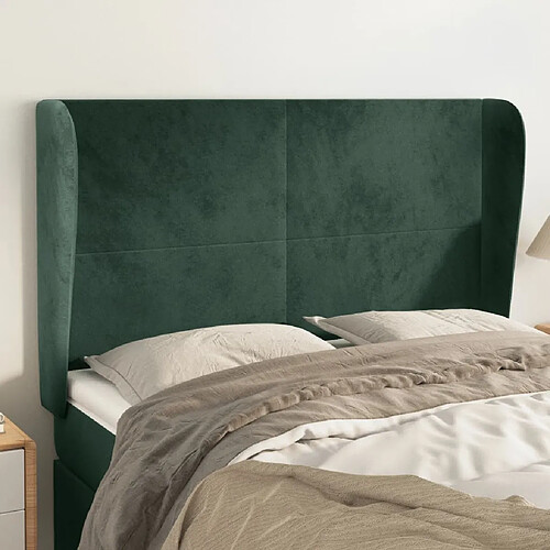 vidaXL Tête de lit avec oreilles Vert foncé 147x23x118/128 cm Velours